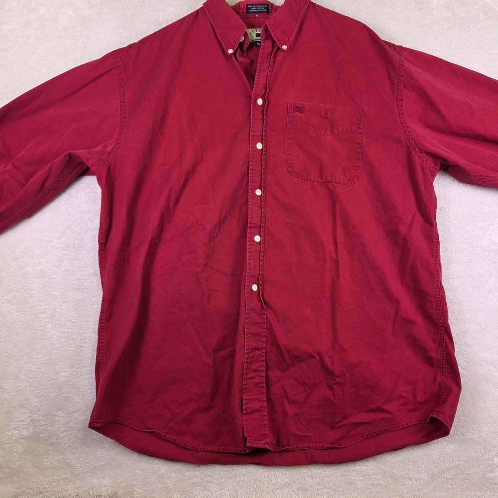 Cutter & Buck Mens XL Red Long Sleeve Button Down Cotton Twill Shirt Pocket